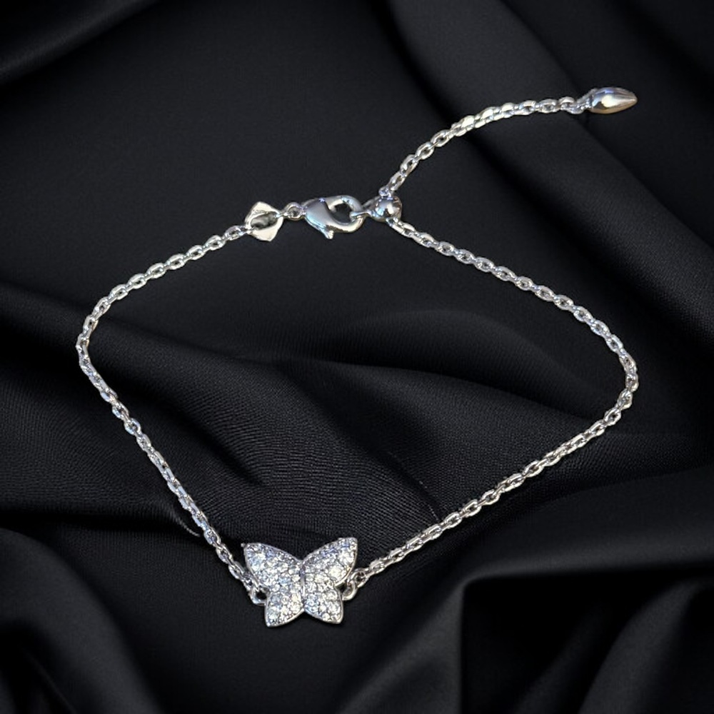 Dainty silver tone pave crystal butterfly bracelet